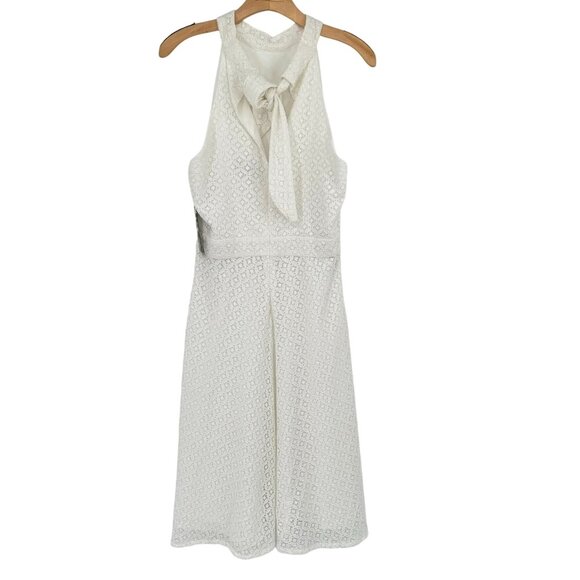 Tahari white eyelet Sleeveless Dress Womens Size 10 cotton mock neck tie new - Picture 9 of 14